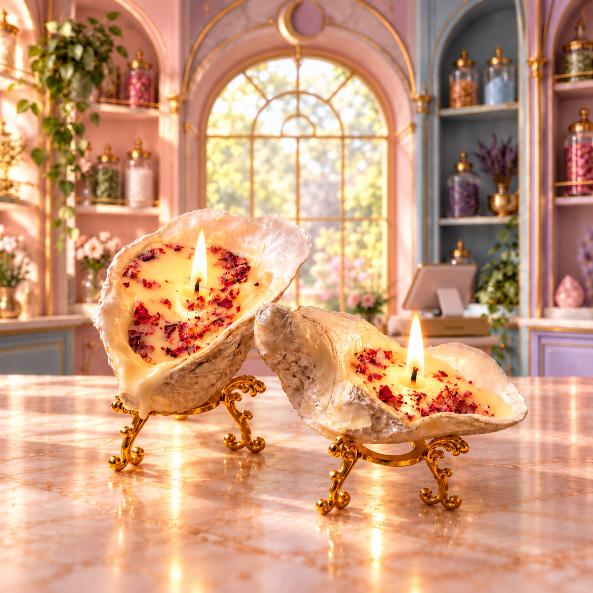 To Aphrodite, With Love | Seashell Offering Candle Duo